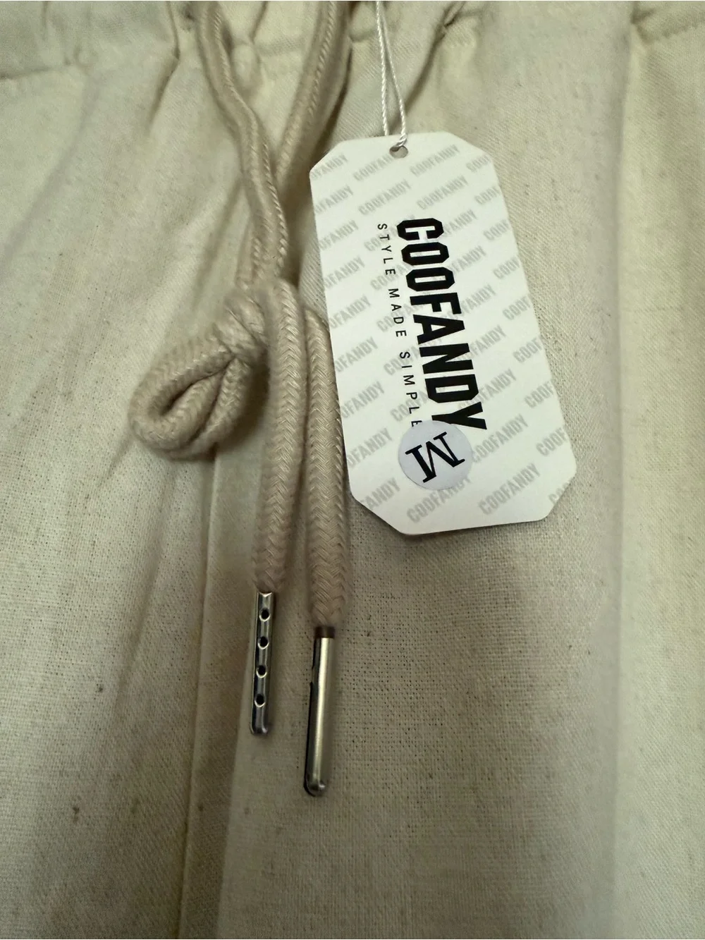 CoofAndy Men's medium Oatmeal Cream Drawstring beach pants Elastic Waist